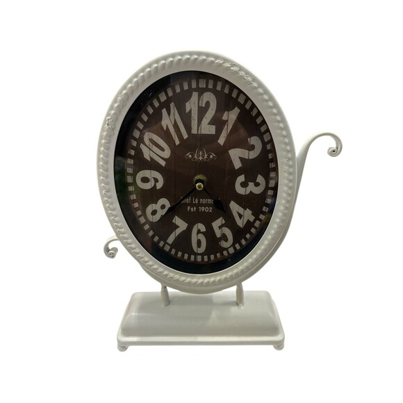 Clock-Chef Le Normand-1902 Theme Rustic Iron-Metal Glass Oval Mantle Desk 11x8” - Picture 1 of 7